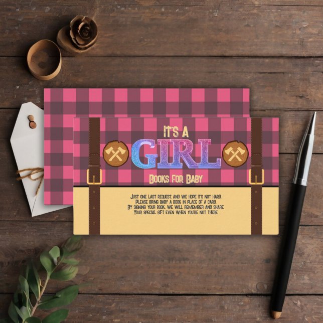 Tarjeta De Recepción Es un chica Rústico Lumberjack Flannel Baby Shower (Subido por el creador)