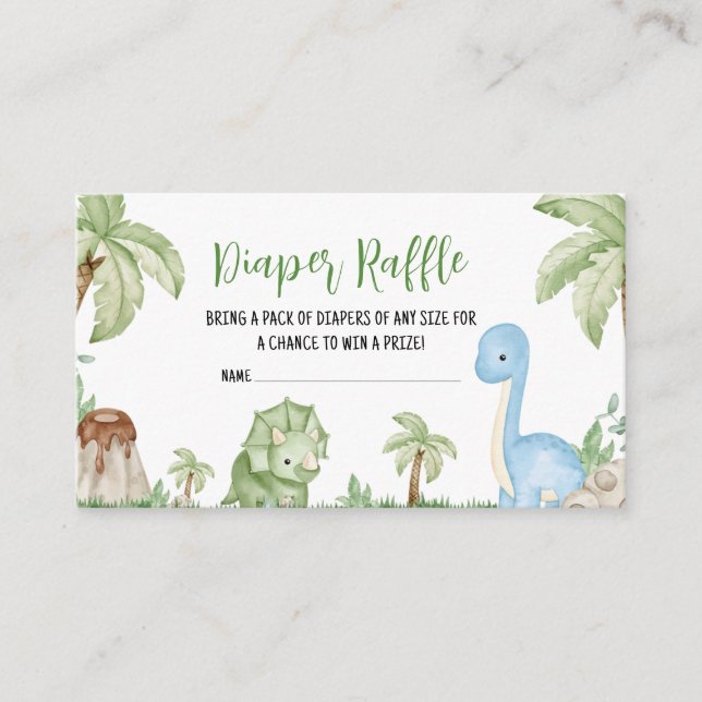 Tarjeta De Recepción Es un niño dinosaurio Baby Shower Diaper Raffle (Anverso)