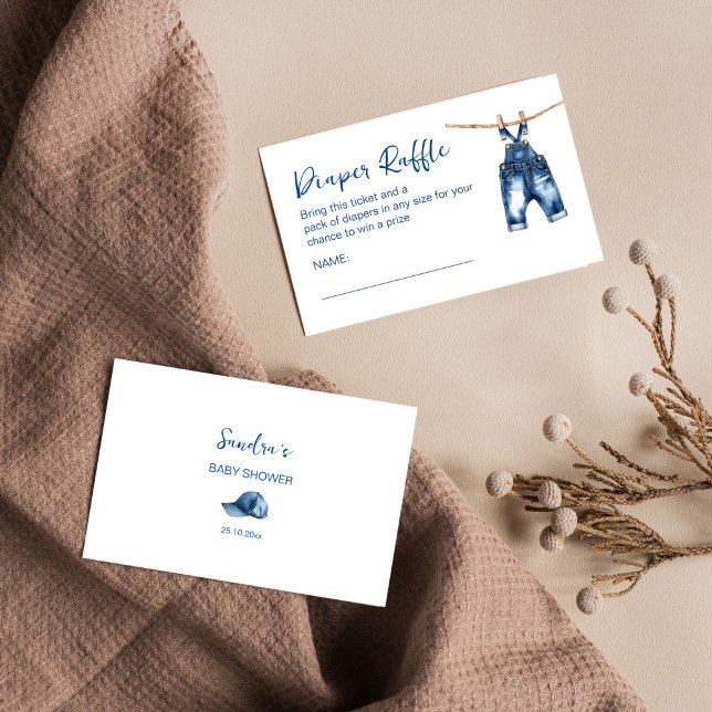 Tarjeta De Recepción Es un niño jeans azules bebé ducha de pañales rifa (It's a boy blue jeans baby shower diaper raffle card minimalist watercolor baby jeans diaper raffle)