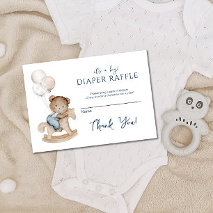 Tarjeta De Recepción Es un niño Teddy Bear y globos Diaper Raffle