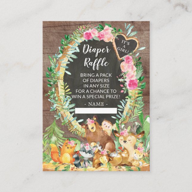 Tarjeta De Recepción Es un pañal de Baby Shower de Woodland Chica (Anverso)