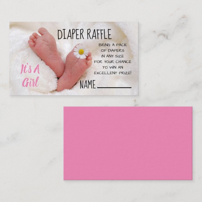 Tarjeta De Recepción Es un pie de bebé Chica con margarita (Anverso / Reverso)