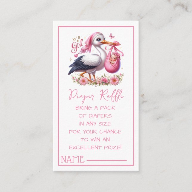 Tarjeta De Recepción Es una cigüeña Chica con niñas y flores (Anverso)