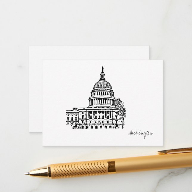 Tarjeta De Recepción Esbozo del Capitolio de Washington DC (Anverso/Reverso In Situ)