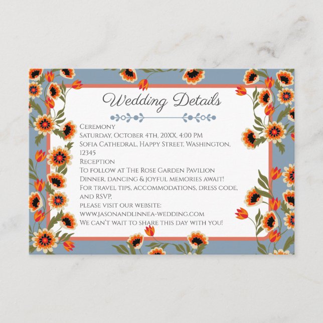 Tarjeta De Recepción Escándalo floral rústico Boda de inspiración folcl (Anverso)