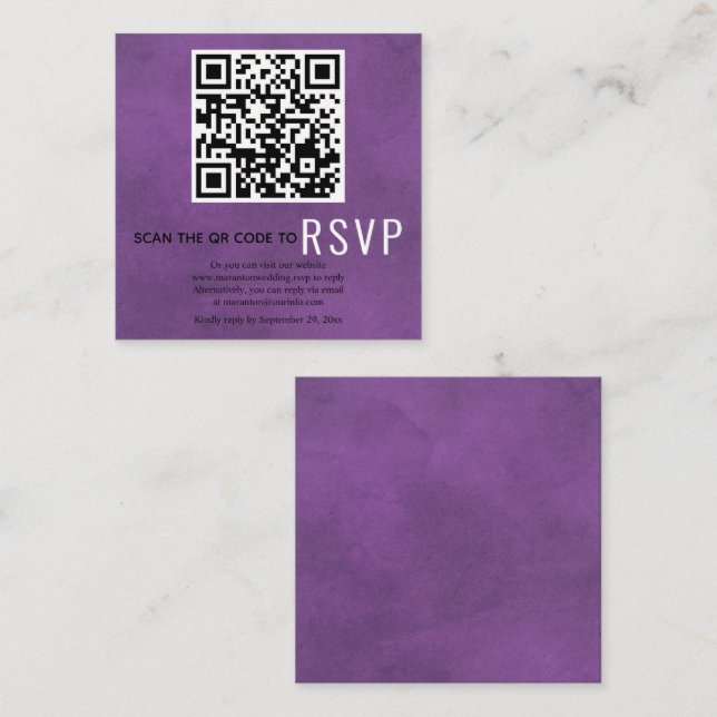 Tarjeta De Recepción Escanear código QR en línea RSVP boda manchado de  (Anverso / Reverso)