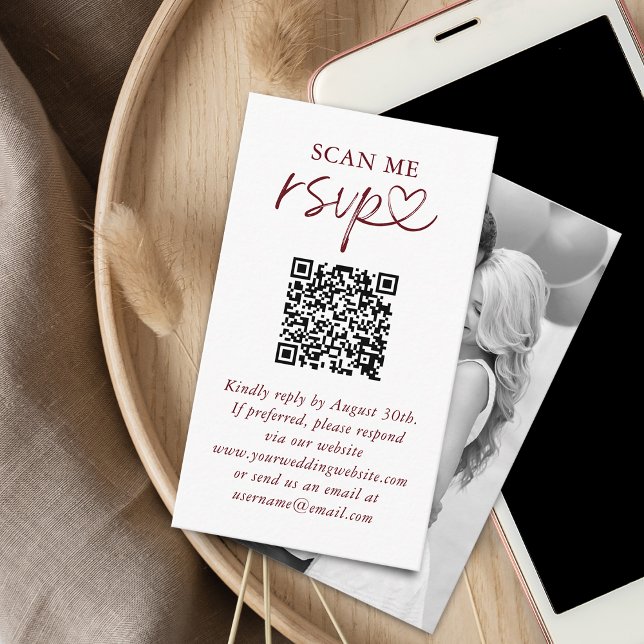 Tarjeta De Recepción Escanear mi boda RSVP Foto de código QR (Scan Me Wedding RSVP QR Code Photo Enclosure Card)