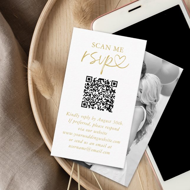 Tarjeta De Recepción Escanear mi boda RSVP Foto de código QR (Scan Me Wedding RSVP QR Code Photo Enclosure Card)