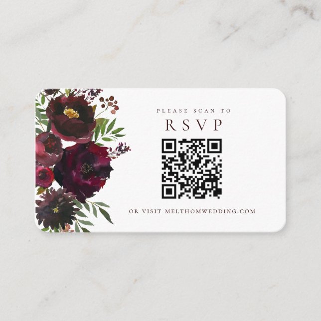Tarjeta De Recepción Escaneo floral de borgoña al gabinete Boda RSVP Ca (Anverso)