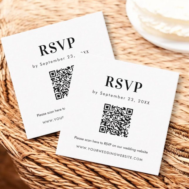 Tarjeta De Recepción Escaneo simple código QR RSVP Boda negrita Inserta (Subido por el creador)