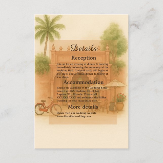 Tarjeta De Recepción Escapada de bodas en el patio de la India (Anverso)