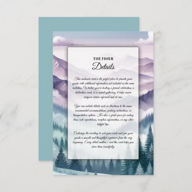 Tarjeta De Recepción Escarcha de lavanda en el Boda húmedo alpino (Anverso / Reverso)