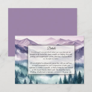 Tarjeta De Recepción Escarcha de lavanda en el Boda húmedo alpino
