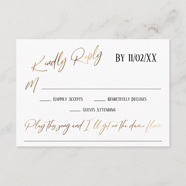 Tarjeta De Recepción Escritura a mano de oro de Faux Gold Solicitud de  (Anverso)