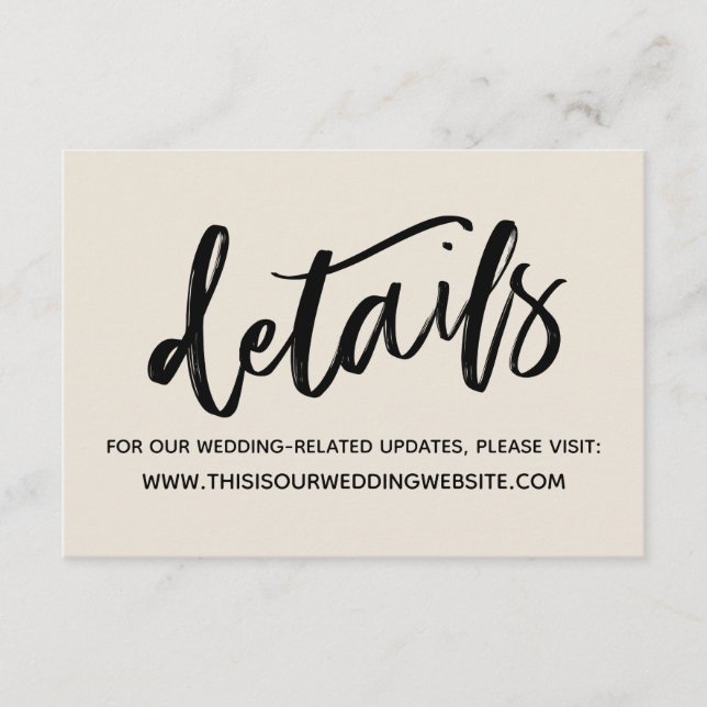 Tarjeta De Recepción Escritura a mano simple Boda detalles crema (Anverso)