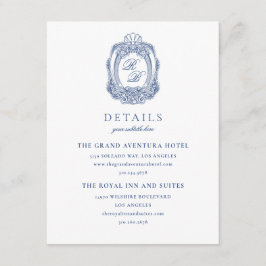 Tarjeta De Recepción Escudo barroco Boda de la Antigüedad Azul Francesa