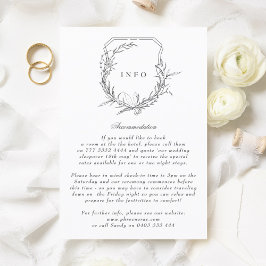 Tarjeta De Recepción escudo clásico de monograma floral botánico