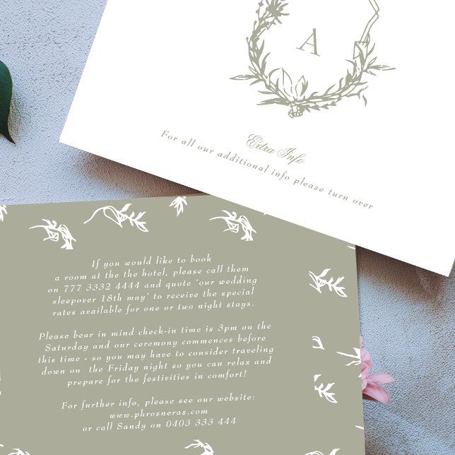 Tarjeta De Recepción escudo de cosecha clásica Sage Green detalles de i (Subido por el creador)