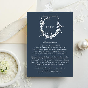 Tarjeta De Recepción escudo de monograma floral azul de la Marina clási