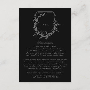 Tarjeta De Recepción escudo de monograma floral clásico negro sobre neg