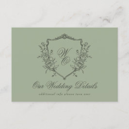 Tarjeta De Recepción Escudo floral de cosecha de aceitunas Vintage Mono