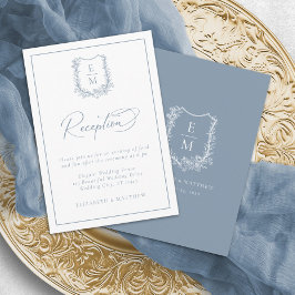 Tarjeta De Recepción Escudo floral Monograma Dusty Blue Wedding Recepci