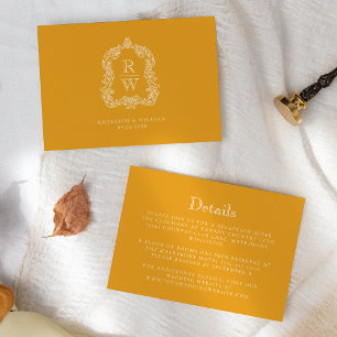 Tarjeta De Recepción Escudo Monograma Detalles del Boda Amarillo Marigo