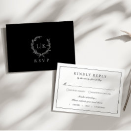 Tarjeta De Recepción Escudo Monograma Gabinete Boda RSVP blanco negro