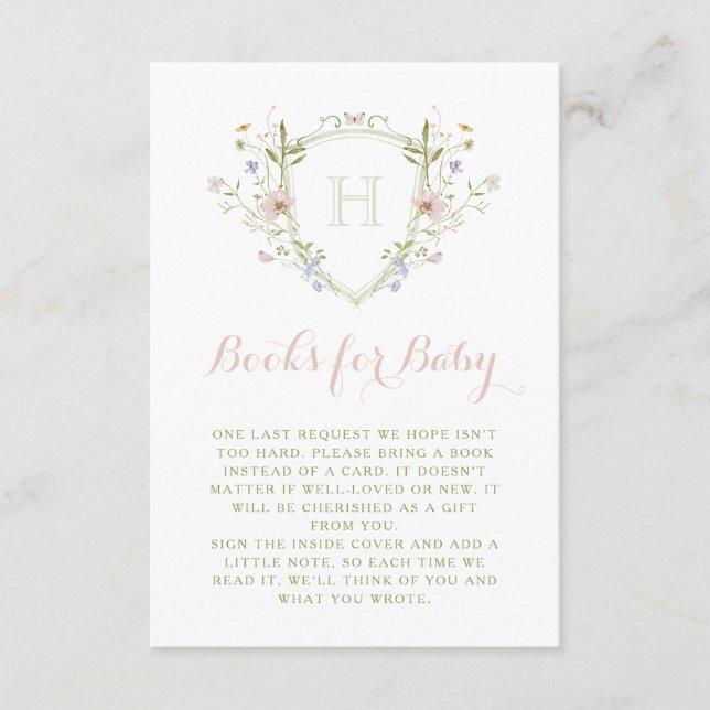 Tarjeta De Recepción Escudos de monograma de flores silvestres Pastel p (Anverso)