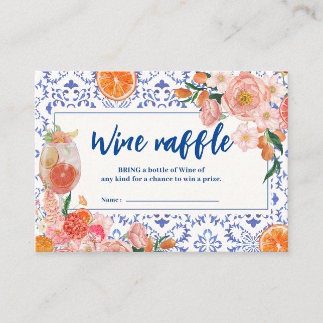 Tarjeta De Recepción Eso es más floral Bridal Shower Wine raffle (Anverso)