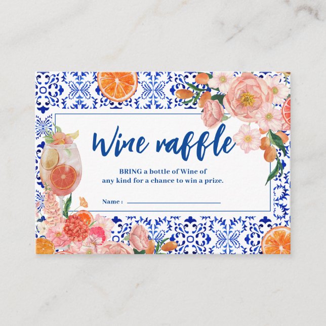 Tarjeta De Recepción Eso es más floral Bridal Shower Wine raffle (Anverso)