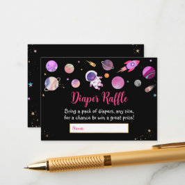 Tarjeta De Recepción Espacio Chica rosa Baby Shower Diaper Raffle