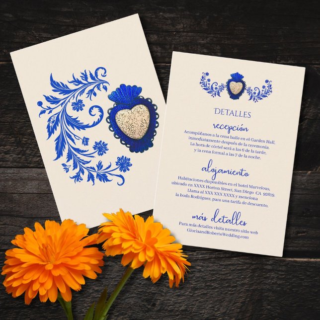 Tarjeta De Recepción Español, Boda mexicana de Blue Champagne Heart (Subido por el creador)