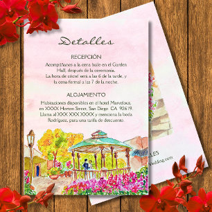 Tarjeta De Recepción Español, Watercolor Old Town Kiosk México Boda