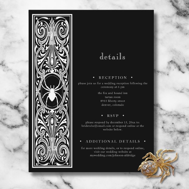 Tarjeta De Recepción Espeluznante gótica Boda blanco negro (Gothic Spooky Spider Black White Wedding Enclosure Card)