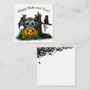 Tarjeta De Recepción Esperando Halloween , Cute Bat y Raven
