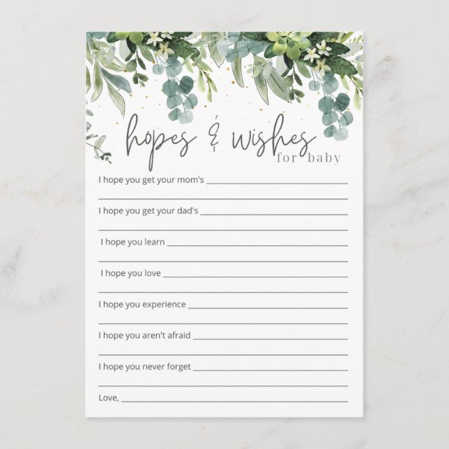 Tarjeta De Recepción Esperanzas y deseos para Baby Baby Shower Insert (Anverso)