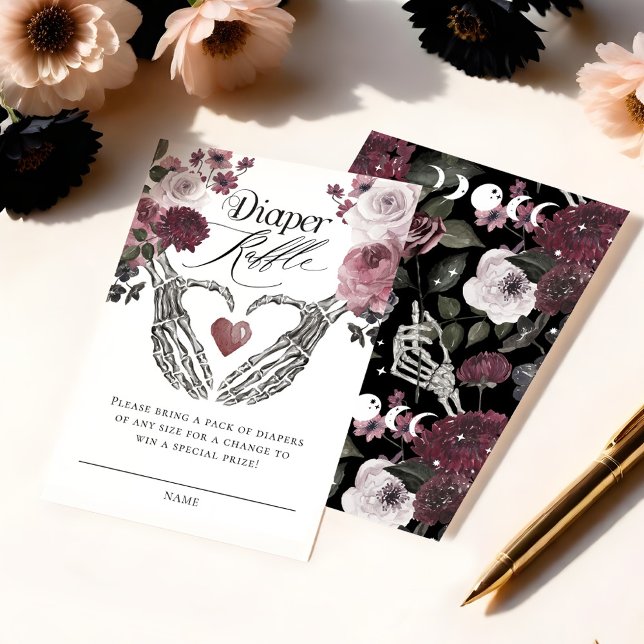 Tarjeta De Recepción Esqueleto floral gótico Manos Diaper bebé Raffle (Gothic Floral Skeleton Hands Baby Diaper Raffle Enclosure Card)