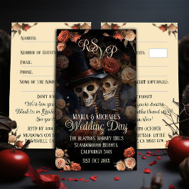 Tarjeta De Recepción Esqueletos de besos RSVP Boda gótico