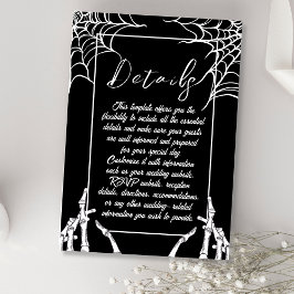 Tarjeta De Recepción Esqueletos góticos negros Hallowedding Details