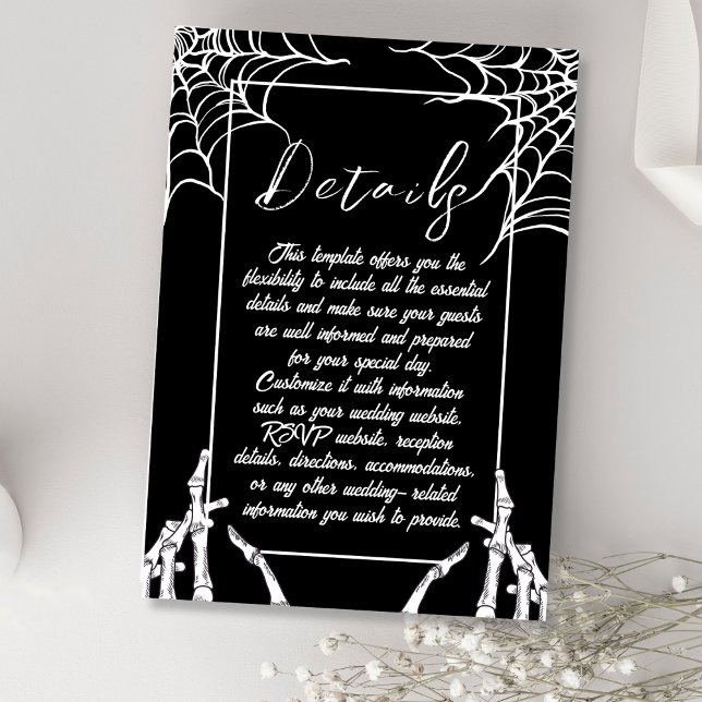 Tarjeta De Recepción Esqueletos góticos negros Hallowedding Details (Subido por el creador)