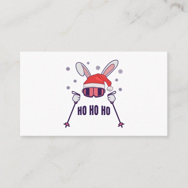 Tarjeta De Recepción Esquiando Santa Rabbit con Santa Hat y los postes  (Anverso)