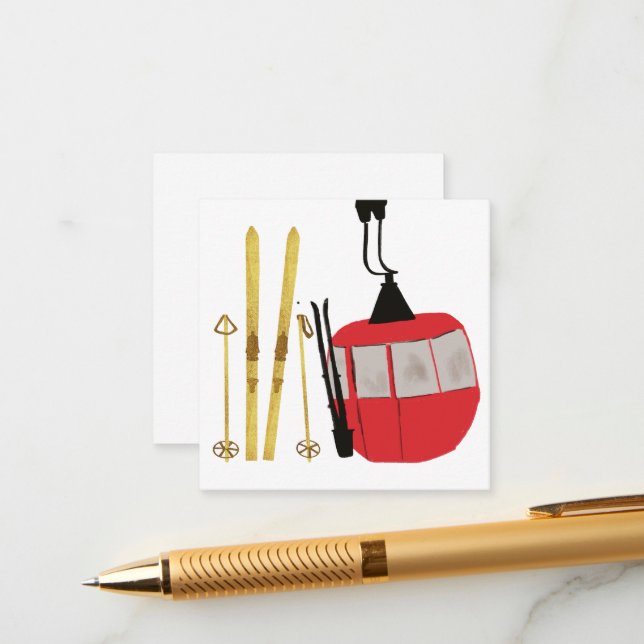 Tarjeta De Recepción Esquíes De Oro Y Pollos | Vacaciones en el elevado (Anverso/Reverso In Situ)