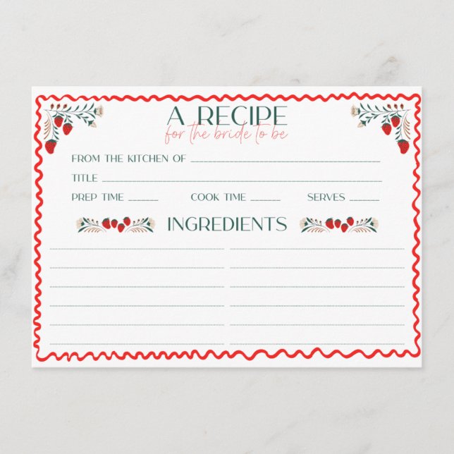 Tarjeta De Recepción Está recién salida del mercado receta de ducha de  (Anverso)