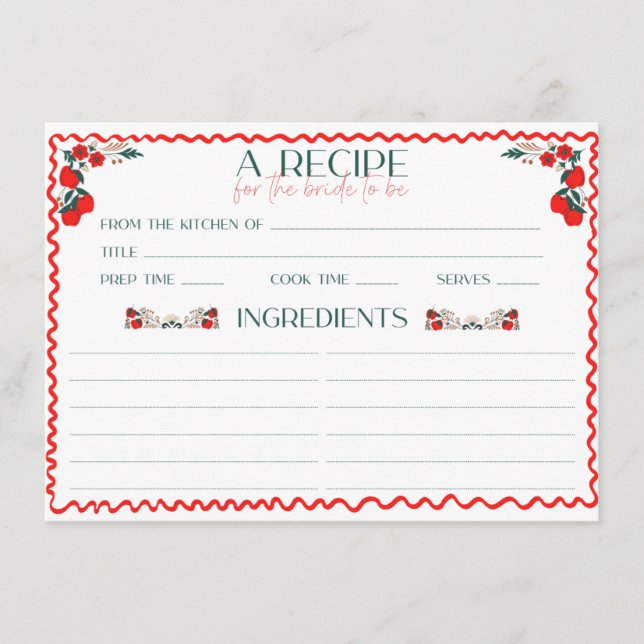 Tarjeta De Recepción Está recién salida del mercado receta de ducha de  (Anverso)