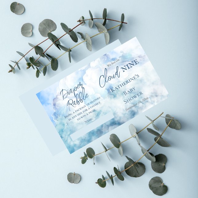 Tarjeta De Recepción Estamos En Cloud Nueve Baby Shower Diaper Raffle ("We Are On Cloud Nine"  Blue Boy Baby Shower Diaper Raffle Insert Enclosure Card)