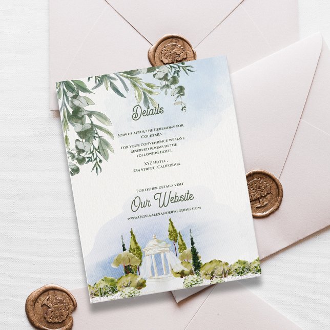 Tarjeta De Recepción Estate Garden Pavilion Wedding Details (Estate Garden Pavilion Wedding Details Card | Watercolor Garden Venue Information Insert )