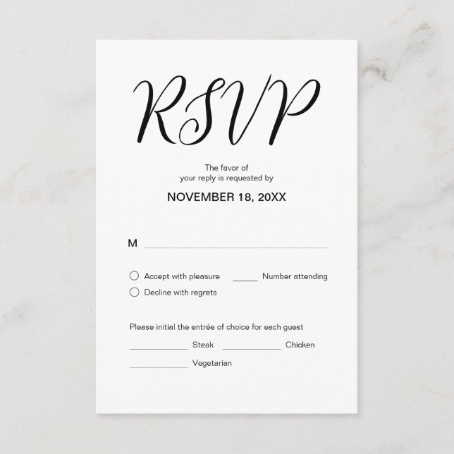 Tarjeta De Recepción Estética moderna, cena Boda RSVP, Responder (Anverso)