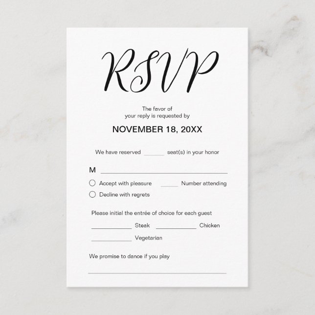 Tarjeta De Recepción Estética moderna, cena Boda RSVP, Responder (Anverso)