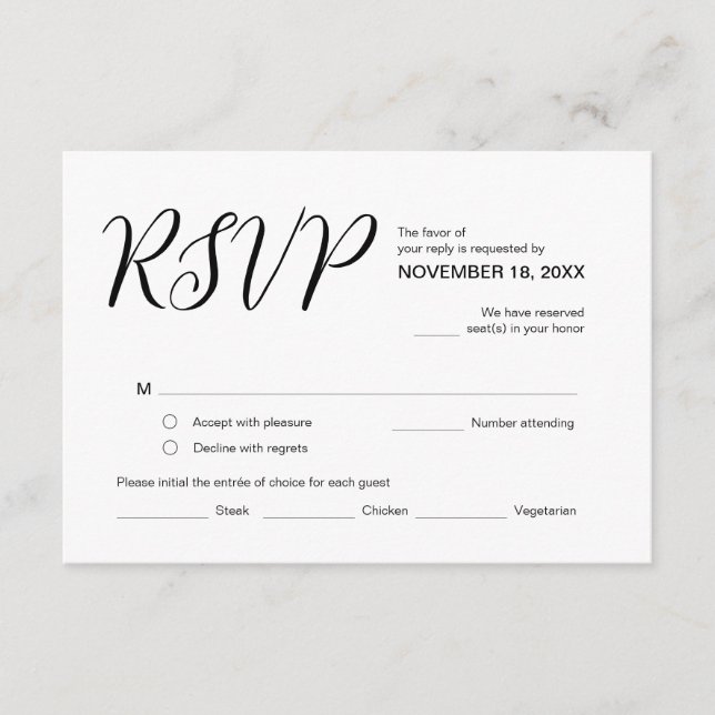 Tarjeta De Recepción Estética moderna, fiesta de bodas RSVP, Responder (Anverso)